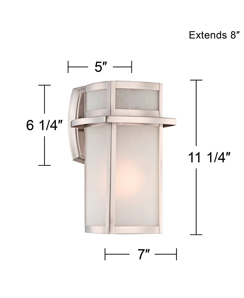 Possini Euro Design Delevan Modern Outdoor Wall Lights Fixture Set of 2 Brushed Nickel Frosted Seedy Glass for Post Exterior Barn Deck House