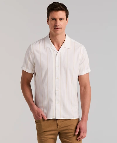 Perry Ellis Men's Short Sleeve Striped Button-Front Camp Shirt