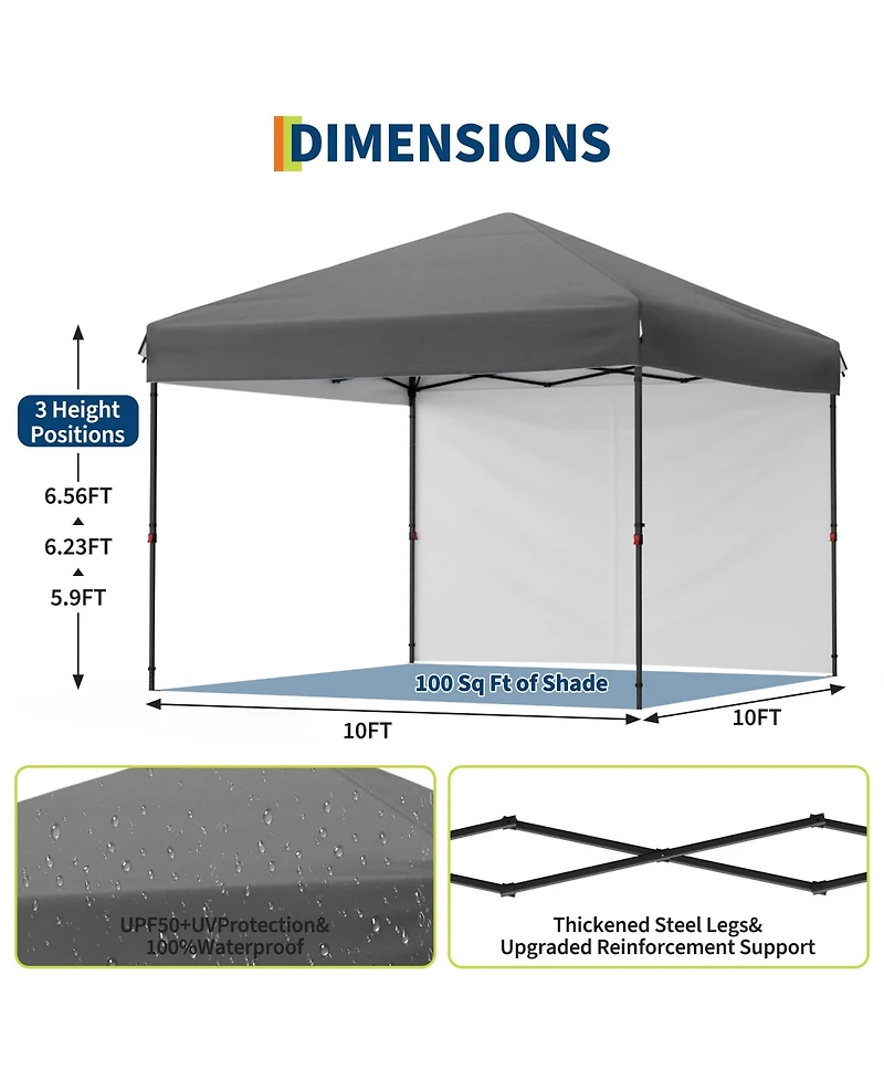 gaomon 10 x 10 Feet Pop Up Canopy Tent with Sidewalls, Wheeled Carry Bag, Steel Frame and Silver-Coated Oxford Top