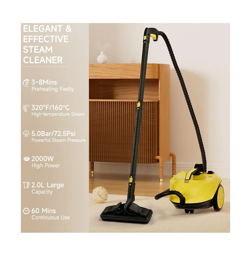Topteng 2000W Steam Cleaner with 0.53 Gal Tank and Extendable Wand for Floor and Kitchen