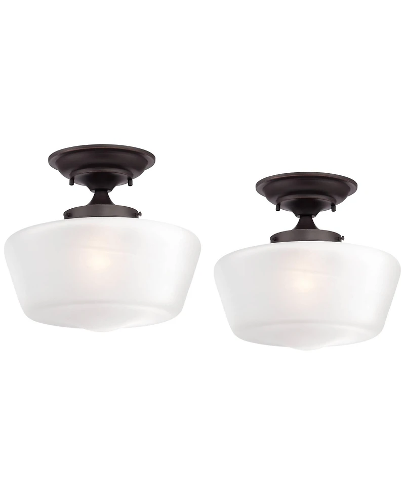 Regency Hill Schoolhouse Rustic Farmhouse Ceiling Light Semi Flush Mount Fixture 12inch Set of 2 Metal Glass Shade for Bedroom