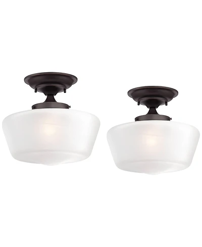 Regency Hill Schoolhouse Rustic Farmhouse Ceiling Light Semi Flush Mount Fixture 12inch Set of 2 Metal Glass Shade for Bedroom
