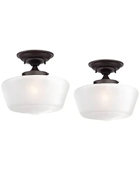 Regency Hill Schoolhouse Rustic Farmhouse Ceiling Light Semi Flush Mount Fixture 12inch Set of 2 Metal Glass Shade for Bedroom