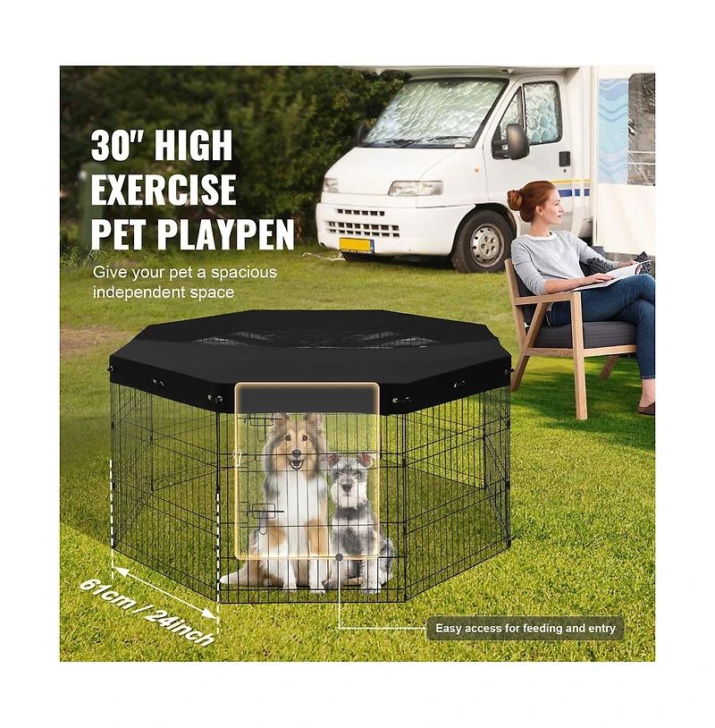 Ruie 8 Panel Foldable Metal Dog Playpen 30 in Tall with Oxford Top Cover