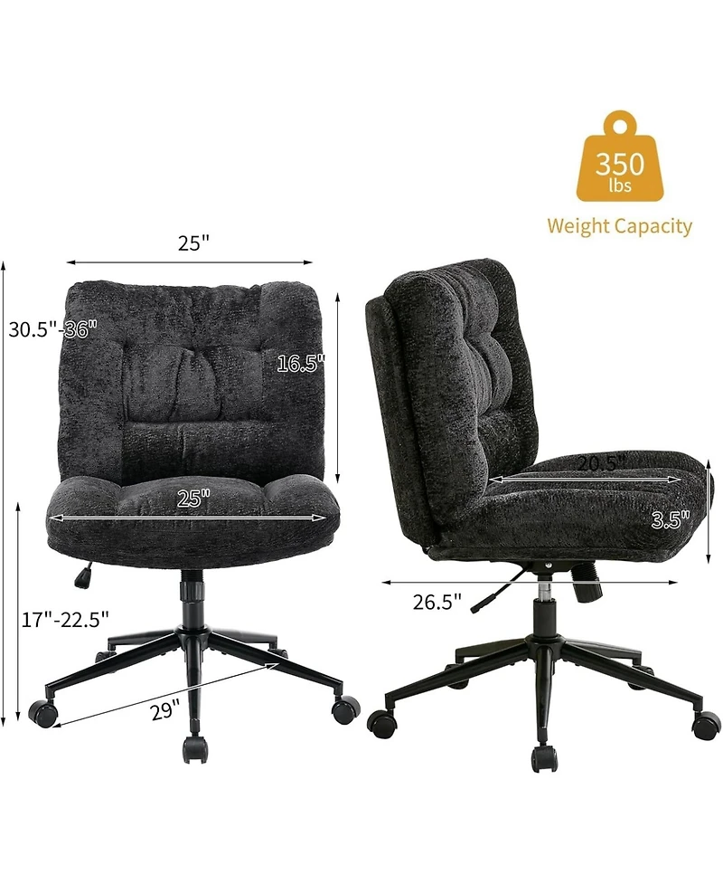 gaomon Set of 2 Home Office Chairs with Wheels, Armless Chenille Vanity Desk Chair, Double Cushion Wide Seat