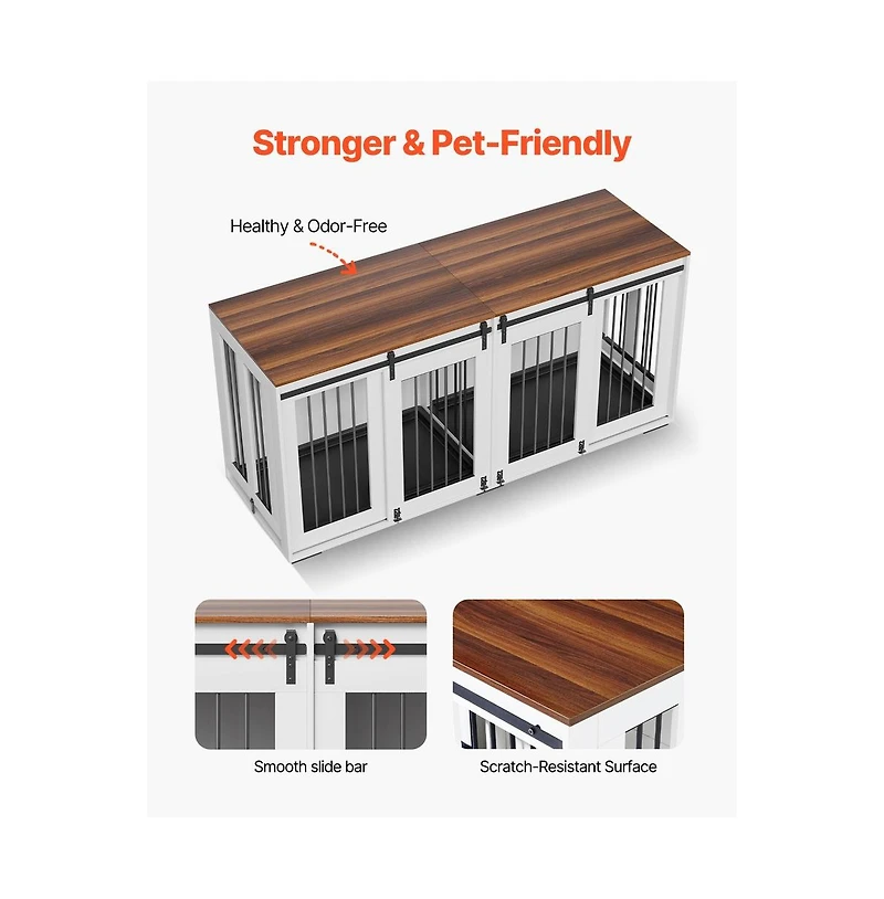 Ruie 72 Inch Dog Crate Furniture for 2 Dogs with Double Sliding Doors and Tv Stand