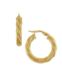 Macy's Polished & Textured Twist Hoop Earrings in 10k Yellow Gold