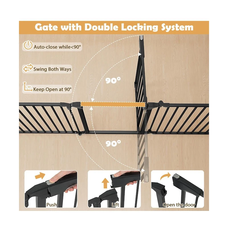 Ruie 8-Panel Extra Wide Pet Safety Gate Adjustable Auto-Close Door
