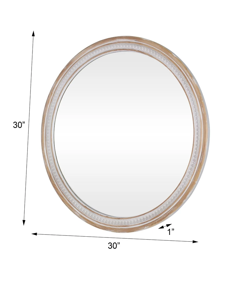 Phying 30 Inch Solid Wood Round Wall Mirror Farmhouse Boho Shabby Chic Decorative Vanity Mirror for Bathroom Living Room Entryway