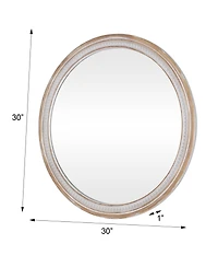Phying 30 Inch Solid Wood Round Wall Mirror Farmhouse Boho Shabby Chic Decorative Vanity Mirror for Bathroom Living Room Entryway
