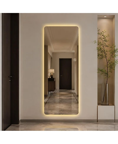 Phying Wall Hanging Full Length Mirror 65x21 Inch Full Body Mirror with Adjustable Brightness 3 Color Led Lighting Modern Mirror for Bedroom