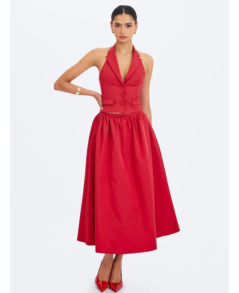 Miss Circle Women's Ursel Crimson Gathered A-Line Midi Skirt