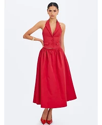 Miss Circle Women's Ursel Crimson Gathered A-Line Midi Skirt