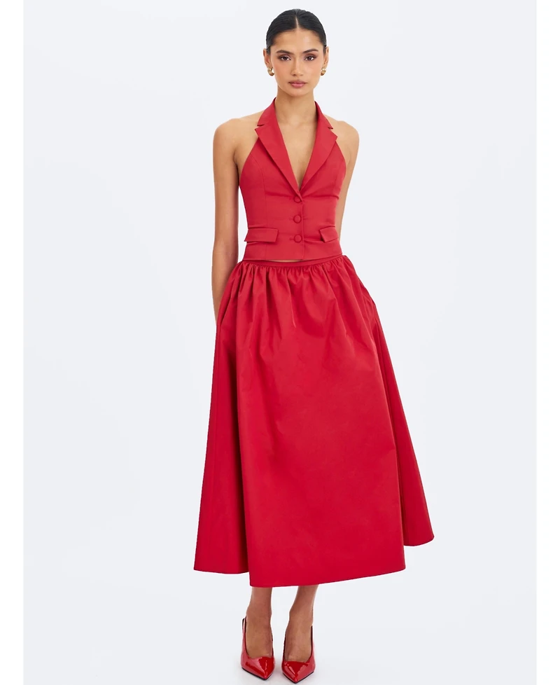 Miss Circle Women's Ursella Crimson Halter Single-Breasted Lapel Top