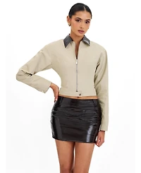 Miss Circle Women's Vivian Mocha Faux Leather Low-Rise Mini Skirt
