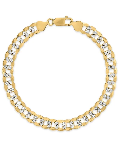 Macy's Men's Pave Diamond-Cut Curb Link Chain Bracelet in 14k Two-Tone Gold Over Sterling Silver