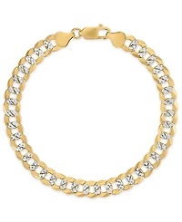 Macy's Men's Pave Diamond-Cut Curb Link Chain Bracelet in 14k Two-Tone Gold Over Sterling Silver