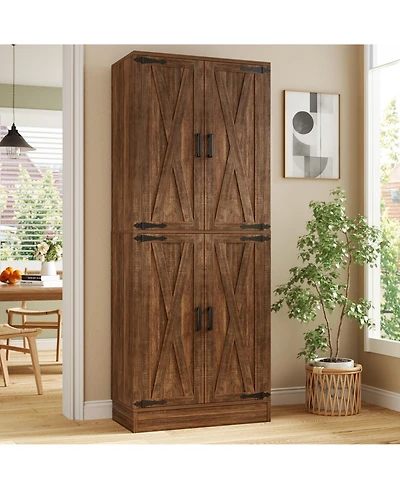 Aheaplus 71" Freestanding Kitchen Pantry Cabinet with 4 Doors, Large Storage Cupboard Drawer and Shelves