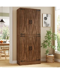 Aheaplus 71" Freestanding Kitchen Pantry Cabinet with 4 Doors, Large Storage Cupboard Drawer and Shelves