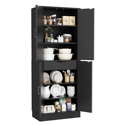 Aheaplus 71" Freestanding Kitchen Pantry Cabinet with 4 Doors, Large Storage Cupboard Drawer and Shelves