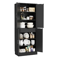 Aheaplus 71" Freestanding Kitchen Pantry Cabinet with 4 Doors, Large Storage Cupboard Drawer and Shelves