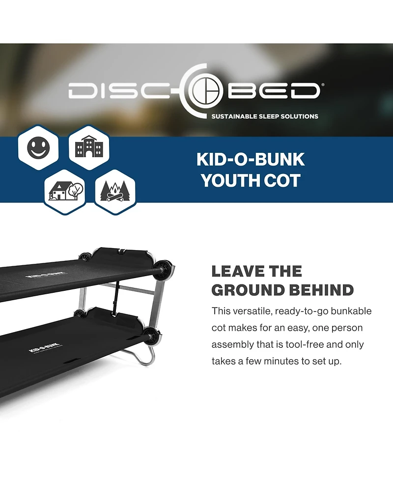 Disc-o-Bed Youth Double Cot Kid-o-Bunk with 200 Pound Capacity and Carry Bag