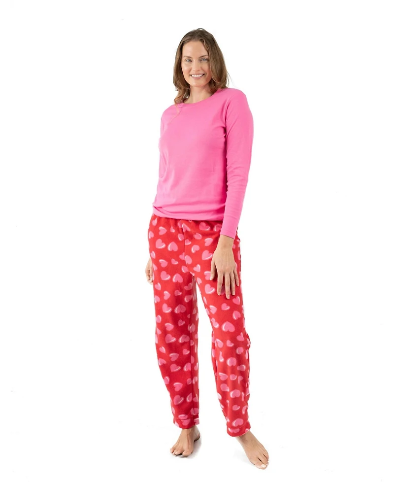 Leveret Women's Matching Family Cotton Top and Fleece Pants Heart Pajamas