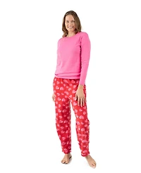 Leveret Women's Matching Family Cotton Top and Fleece Pants Heart Pajamas