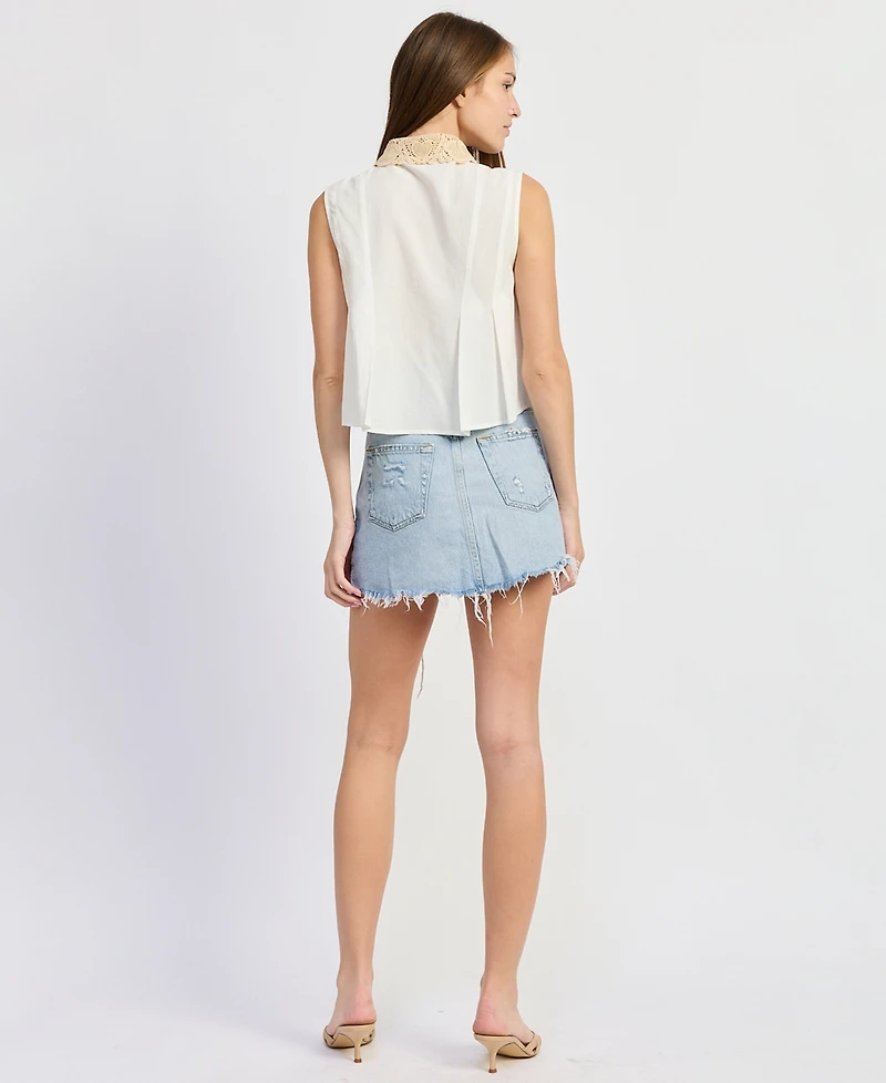 En Saison Women's Anna Collared Sleeveless Pleated Top