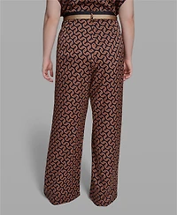 Karl Lagerfeld Paris Women's Mid-Rise Printed D-Ring Belted Wide-Leg Pant