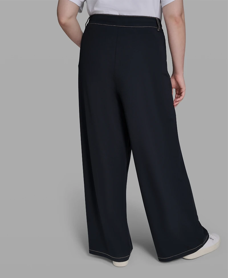 Karl Lagerfeld Paris Women's High-Waist Knit Flared Drawstring Pant