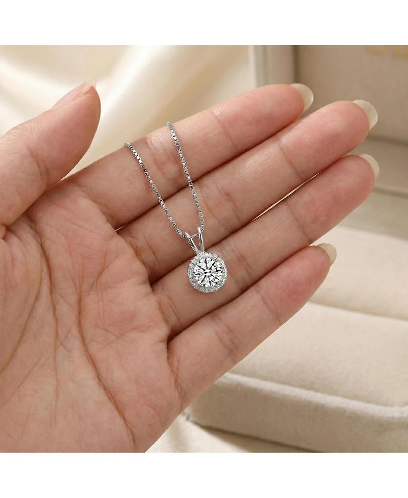 Sterling Silver White Gold Plated Round-cut Cubic Zirconia Stud Necklace