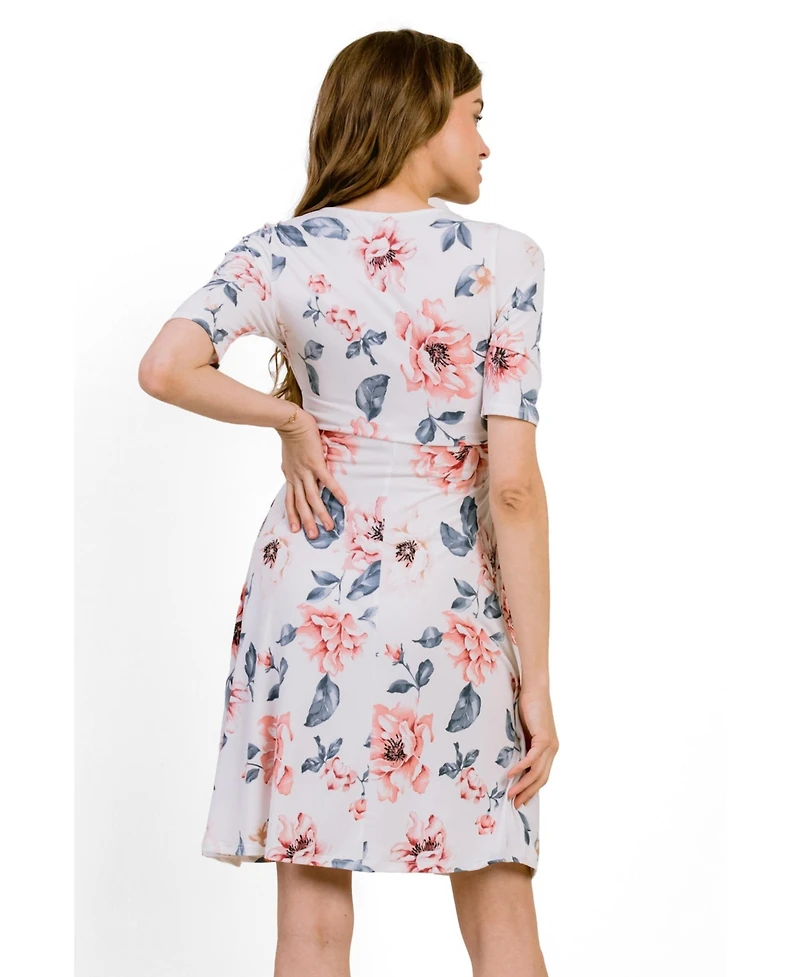 Hello Miz Maternity Floral Short Sleeve Nursing Wrap Dress with Tie Waist