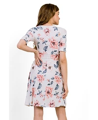 Hello Miz Maternity Floral Short Sleeve Nursing Wrap Dress with Tie Waist
