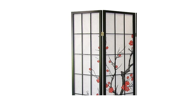 sumyeg 4-Panel Japanese Style Folding Screen Room Divider with Plum Blossom Design for Indoor Space Separation