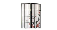 sumyeg 4-Panel Japanese Style Folding Screen Room Divider with Plum Blossom Design for Indoor Space Separation