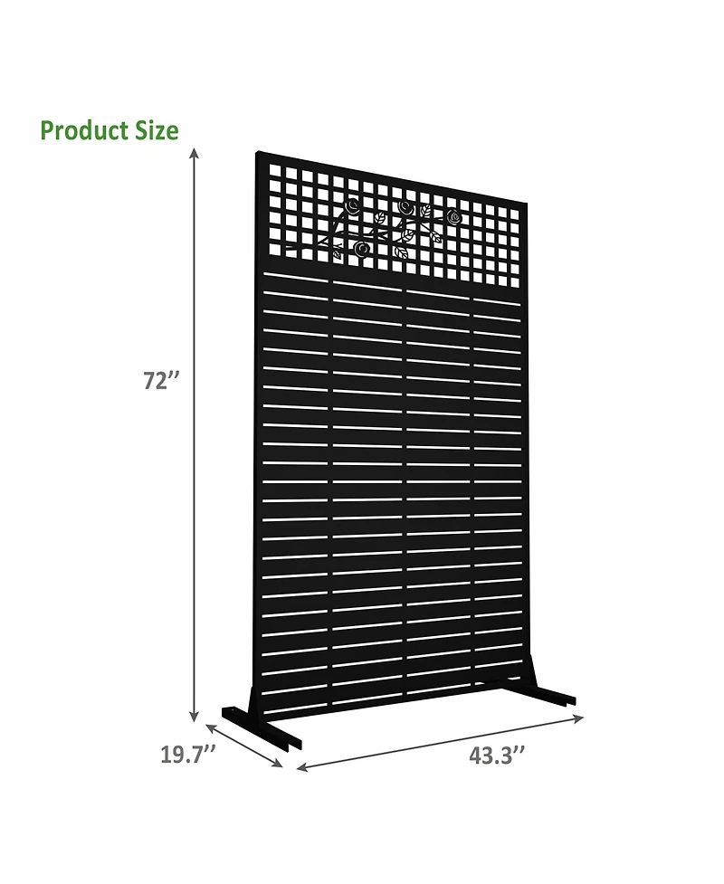 sumyeg Metal Privacy Screen 72 Inch x 43.3 Inch Freestanding Indoor Outdoor Divider with Rose Pattern