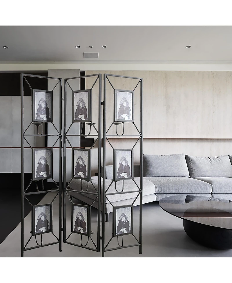 sumyeg 3-Panel Photo Frame Room Divider Screen with Antique Mirror and Candle Stick Design