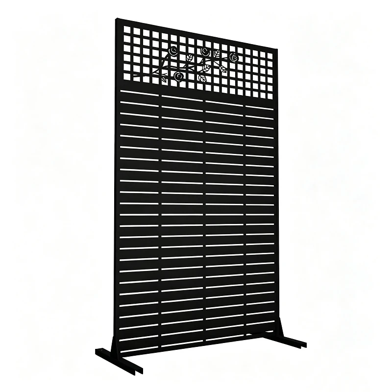 sumyeg Metal Privacy Screen 72 Inch x 43.3 Inch Freestanding Indoor Outdoor Divider with Rose Pattern