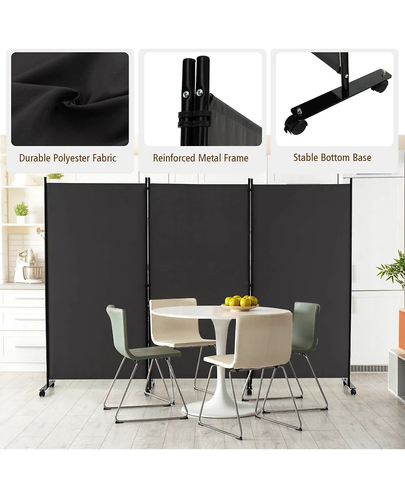 sumyeg 3-Panel Folding Room Divider with Lockable Wheels for Flexible Space Separation