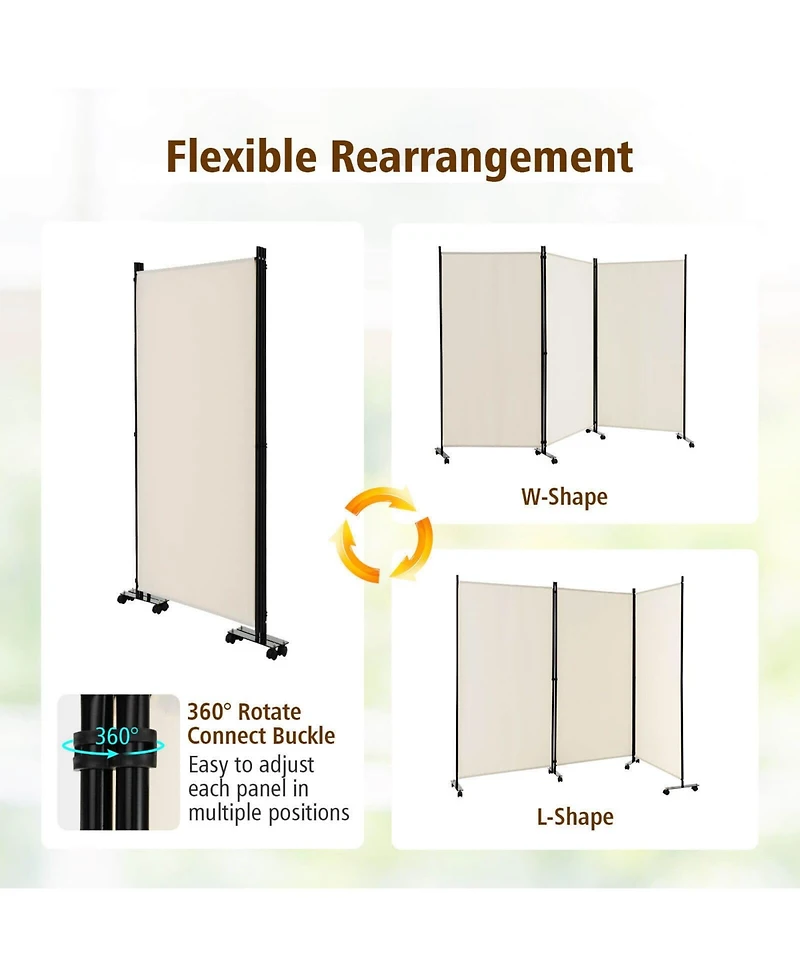 sumyeg 3-Panel Folding Room Divider with Lockable Wheels for Flexible Space Separation