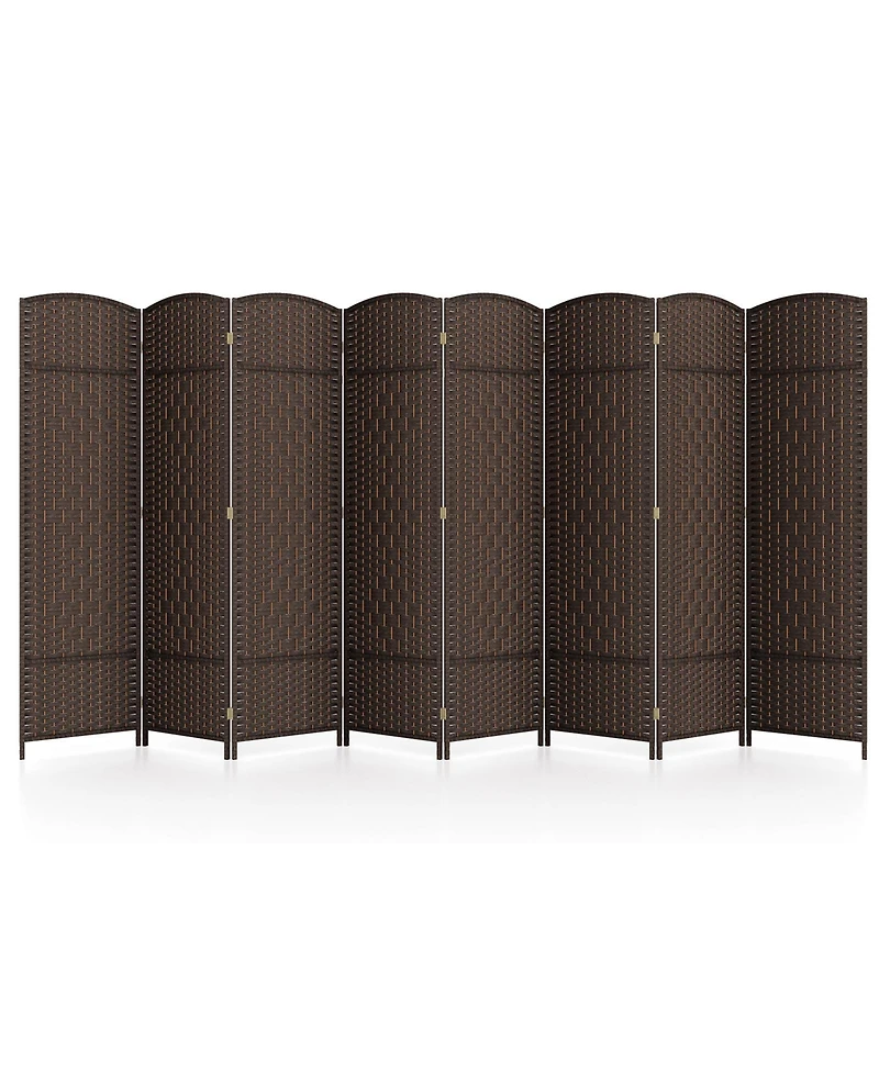 sumyeg 8-Panel Folding Room Divider with Handwoven Texture and Solid Wood Frame