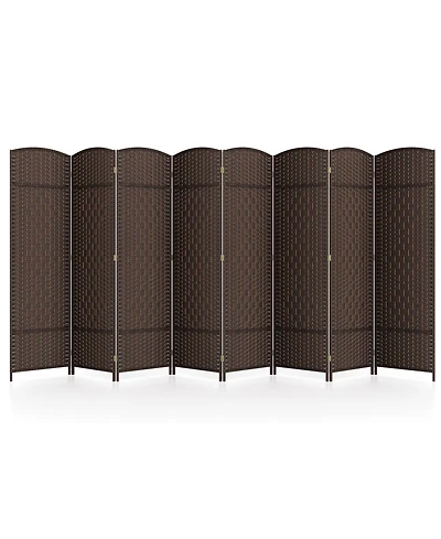 sumyeg 8-Panel Folding Room Divider with Handwoven Texture and Solid Wood Frame