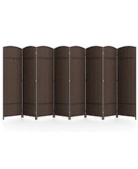 sumyeg 8-Panel Folding Room Divider with Handwoven Texture and Solid Wood Frame