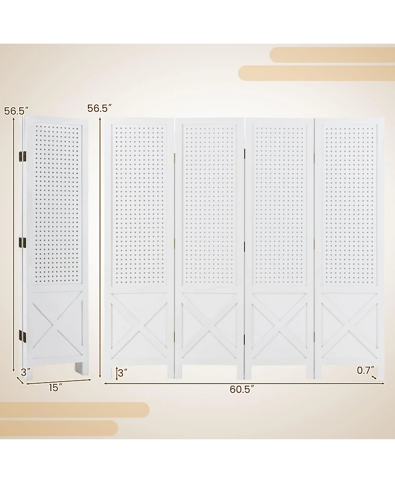 sumyeg 4-Panel Pegboard Display Stand Room Divider with Solid Wood Frame