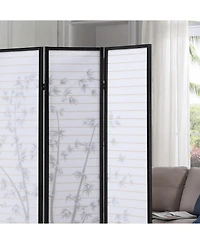 sumyeg Bamboo Print 4-Panel Framed Room Divider Screen for Indoor Space Separation and Privacy Use