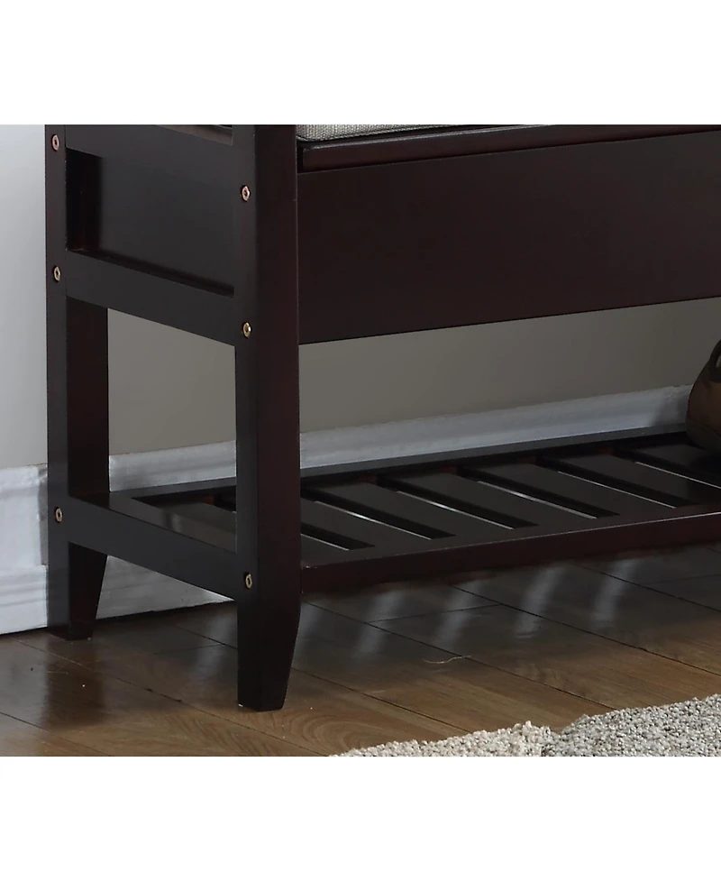 flynama Beige Espresso Storage Shoe Bench
