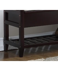 flynama Beige Espresso Storage Shoe Bench
