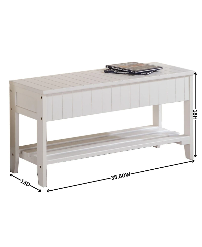 Flynama Cherry Solid Wood Storage Shoe Bench