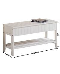 Flynama Cherry Solid Wood Storage Shoe Bench